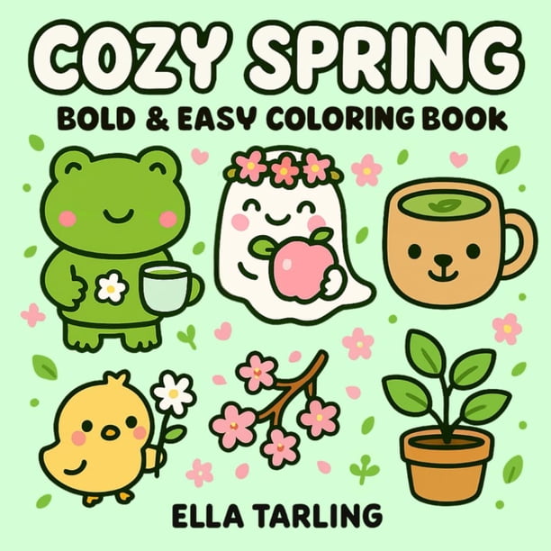 Libro para colorear de primavera acogedora con 40 diseños simples y lindos para niños y adultos