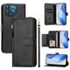 thumbnail image 1 of Funda tipo cartera para Oukitel C53 con bolsillo con cremallera, tarjetero, soporte, correa para la muñeca y tapa de cuero Negro, 1 of 5