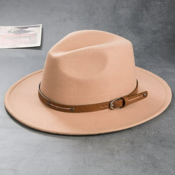 Men's Retro Felt Woolen Top Hat, Leather Buckle Accessory, Jazz Hats