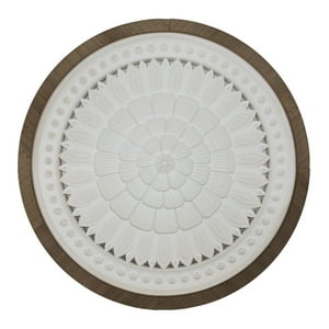 Fliperex - Cuadro De Madera Ornamental Mandala Blanco Borde Marco Cafe Blanco