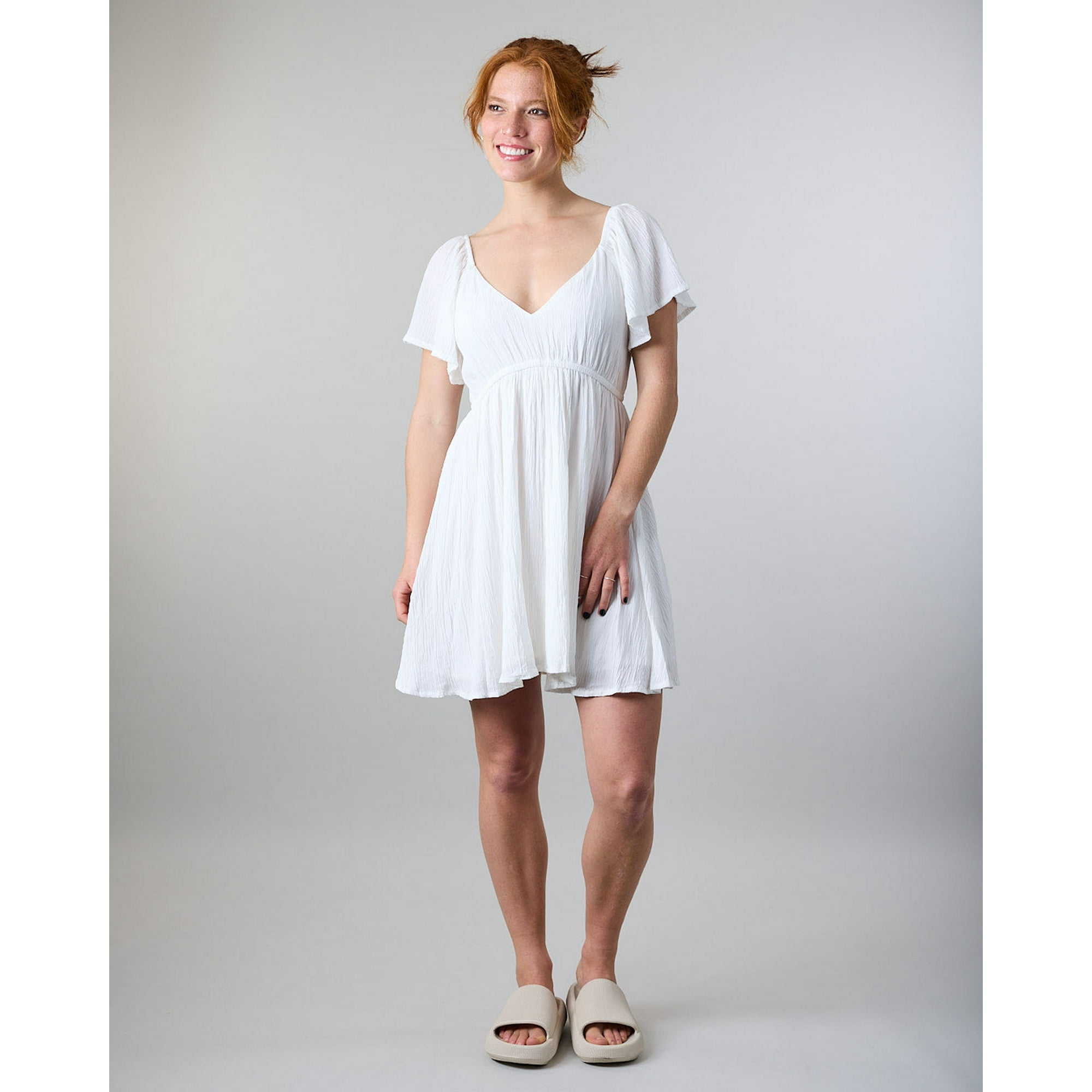 Vestido Smock Crep Manga Ancha Blanco Polemic