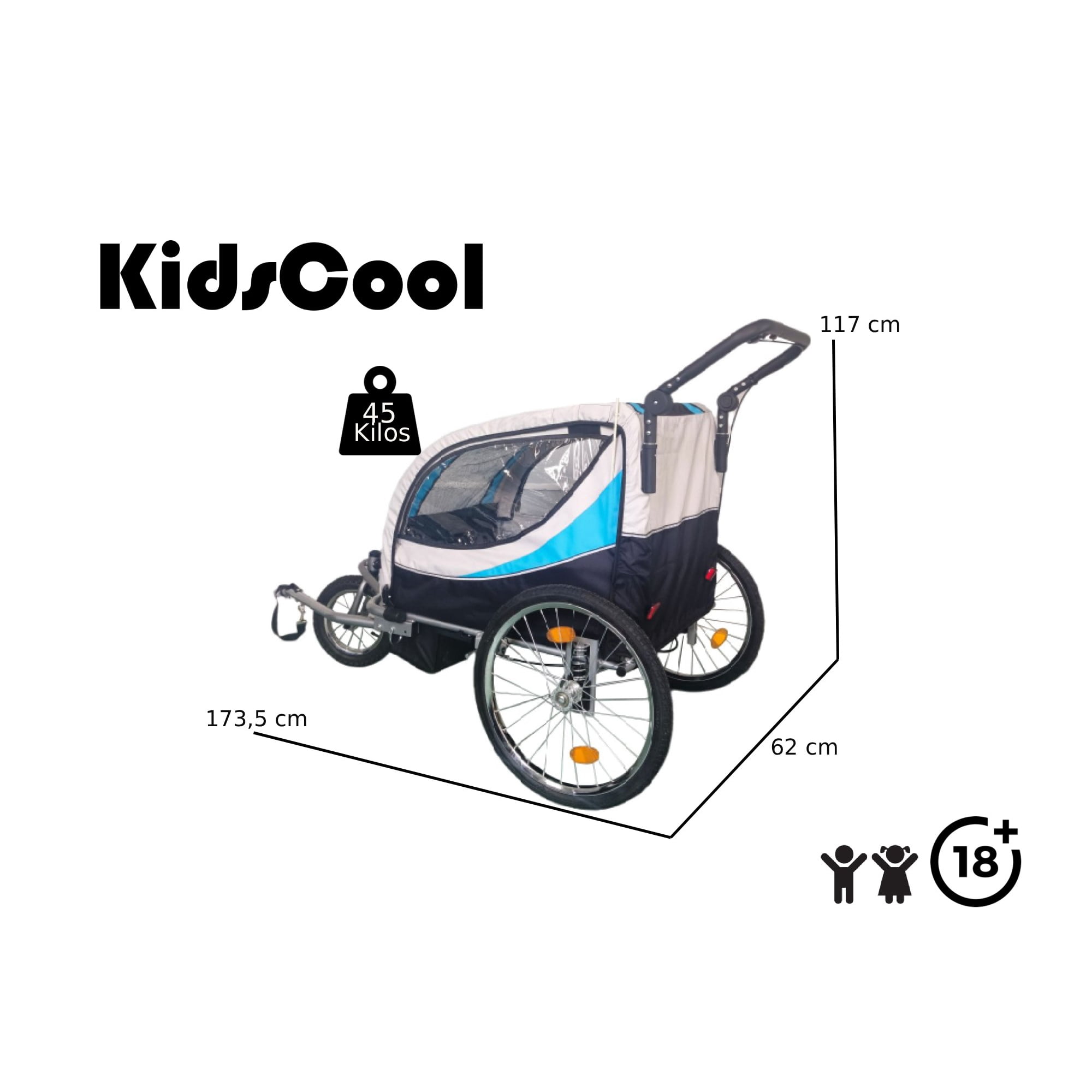 Kidscool - Carro Jogger Azul Baby Trailer Duplex