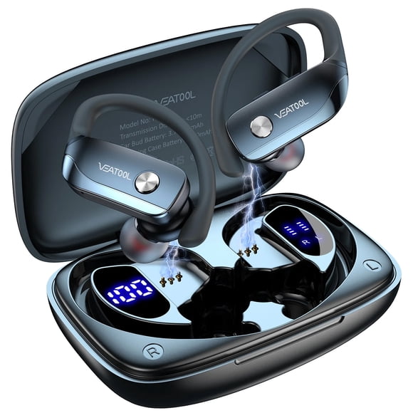 VEATOOL Auriculares Inalámbricos Bluetooth Deportivos, Bluetooth 5.4, Auriculares con Gancho Auricular, 72H de Reproducción, Micrófono con Cancelación de Ruido