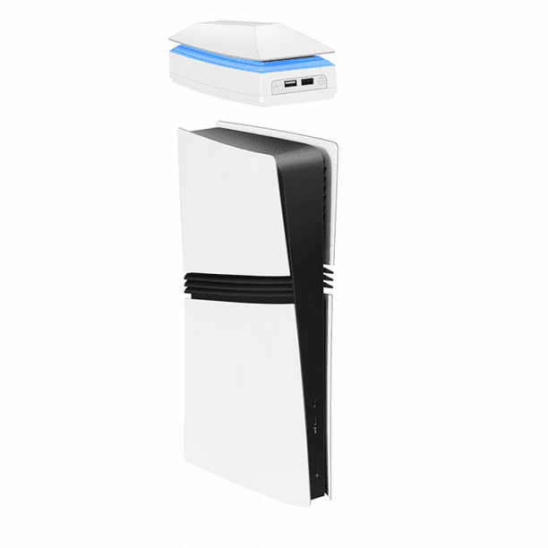 Ventilador superior con iluminación RGB para PS5 PRO, dos ventiladores de alta velocidad, control táctil de 3 velocidades, 8 modos de LED, 2 puertos USB, para PS5 PRO Disc y Digital Editions-Blanco