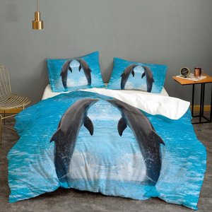 Milsleep - 3D Blue Sea Animal Dolphin Funda Nórdica Juego De Cama Funda Nórdica Fundas De Almohada