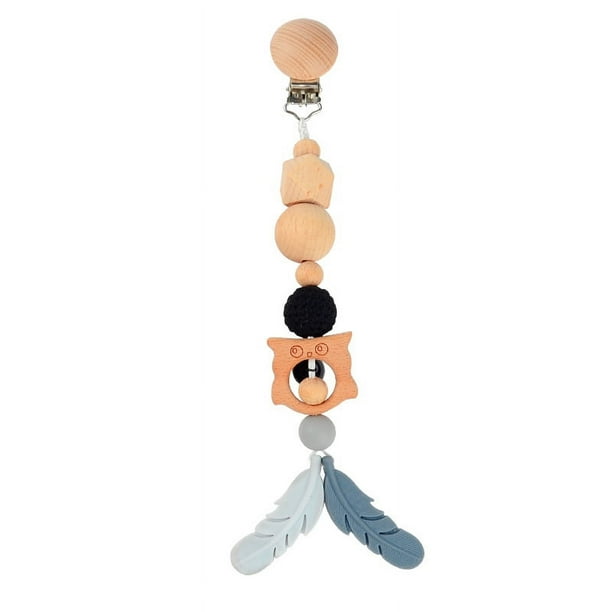 Wood Teether Baby Bed Hanging Rattles Toy Make Noise Bird Elephant Shape Crochet Beads Bracelet Pram Clip Baby Rattle