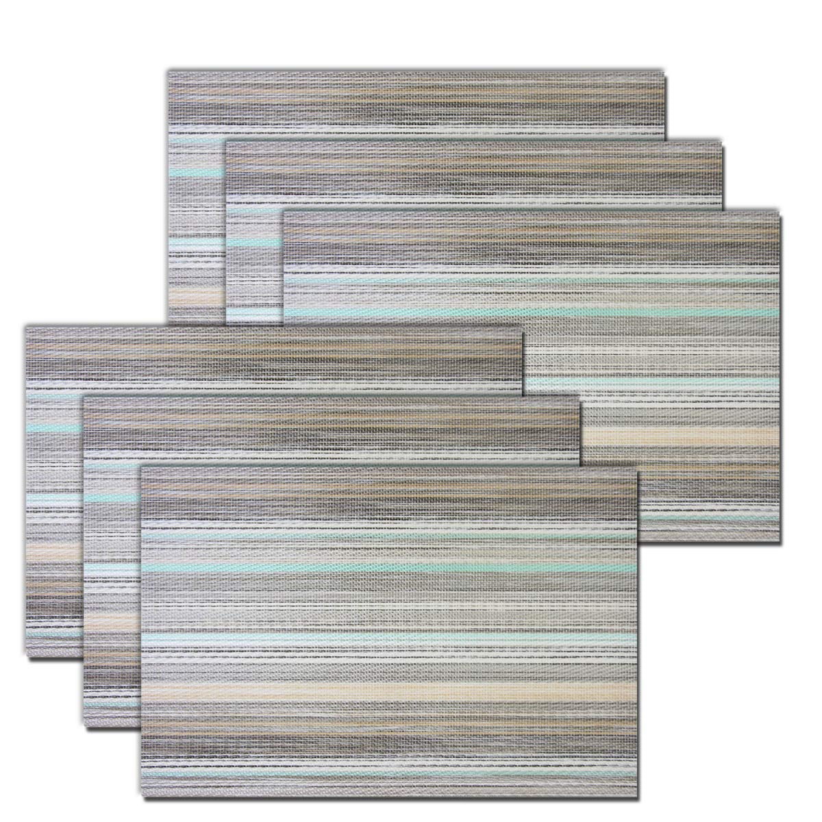 Xusx111 - Set De 6 Alfombras De Mesa Tejidas Antideslizantes Resistentes Al Calor Para La Mesa De Comedor, Alfombras Elegantes Y Duraderas Lavables Para Uso Interior / Exterior De La Cocina (rayas Azu