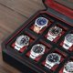 thumbnail image 5 of Caja de relojes ROTHWELL de 12 compartimentos de cuero negro/rojo, 5 of 9