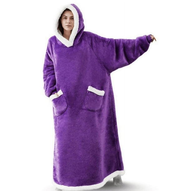 1pc Flannel Blanket With Sleeves, Winter Hoodies Sweatshirt, Women Men Pullover Fleece Giant TV Blanket