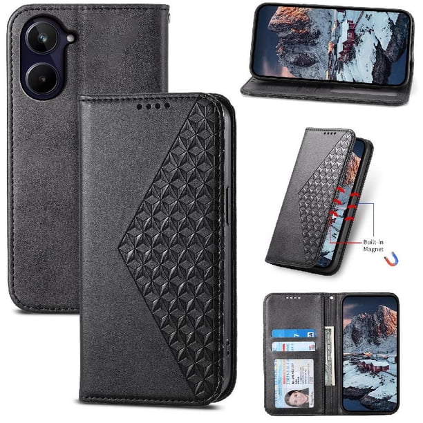 Funda Flip FOXDOCK para Realme 10 Pro 5G , Estilo Billetera con Diseño Rombo, Correa de Mano y Soporte, Uso Diario