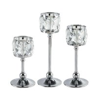 Magideal - Portavelas De Cristal De Lujo Portavelas De Té Candelabros Pilar De Vidrio Para Centro De Mesa Aniversario Comedor Decorativo Para El Hogar , Plata Sml