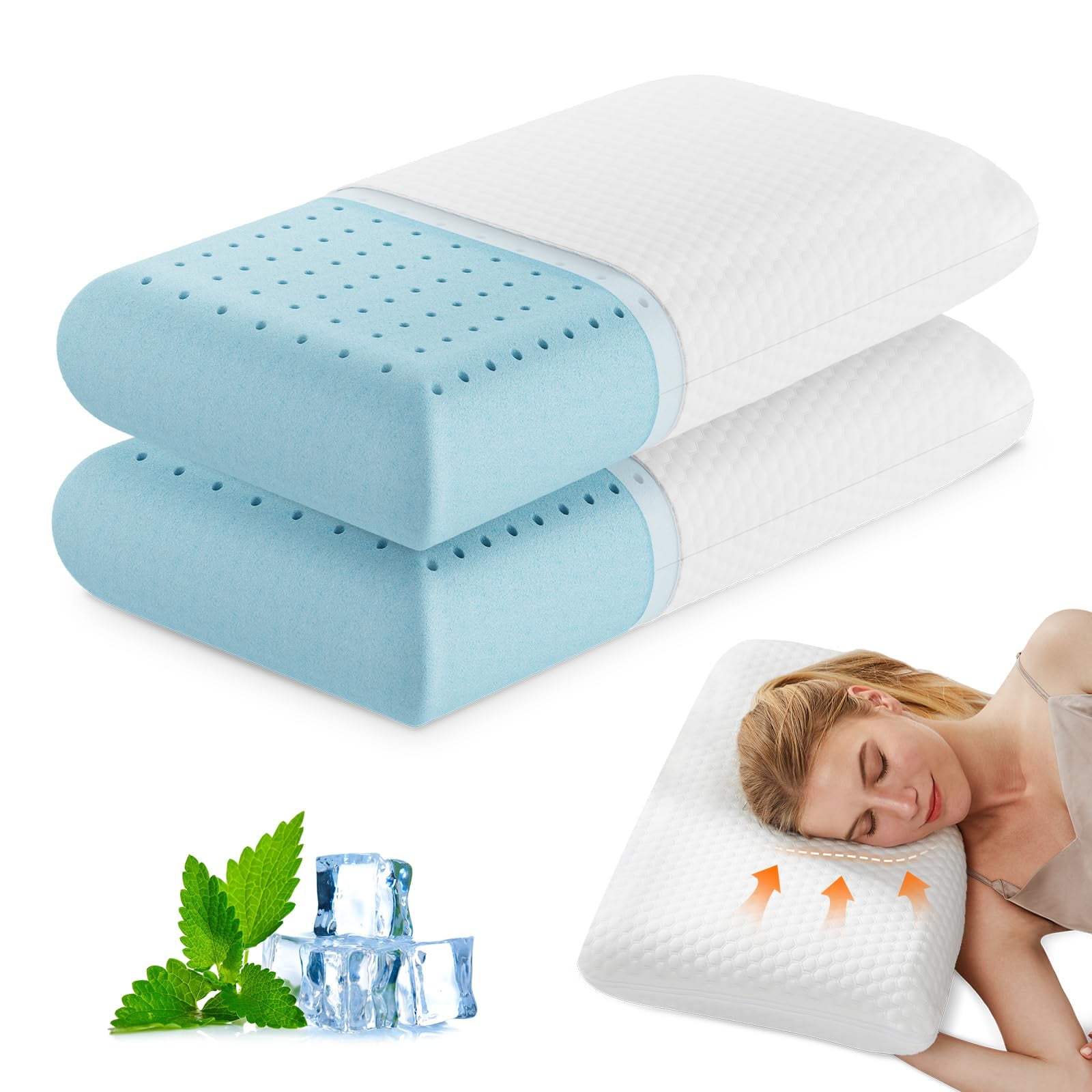 Paquete De 2 Almohadas De Espuma Viscoelástica Dumos Para Dormir Con Funda Lavable