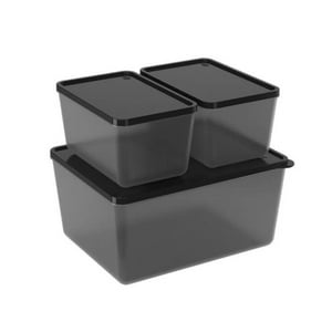 Juego De 3 Contenedores (600 Ml, 600Ml, 2,20 L) Con Tapa Coza Basic Negro
