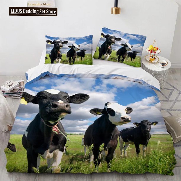 x2545 Bed SheetsHighland Cattle Duvet Cover Set Funny Farm Animal Comforter Cover For Kids Boy Cow Mountain Meadow Size /Quilt Cover 3-Piece Bedding Set (1 Duvet Cover + 2 Pillow Shams) nj2545