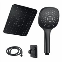 Genericio - Cabezal De Ducha 12'' + 1.5M Manguera Flexible + Soporte De Ducha Negro