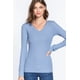 thumbnail image 1 of Saronite Camiseta Térmica Básica de Algodón Acanalado con Cuello en V y Manga Larga, Azul Acero (para Mujer), 1 of 4