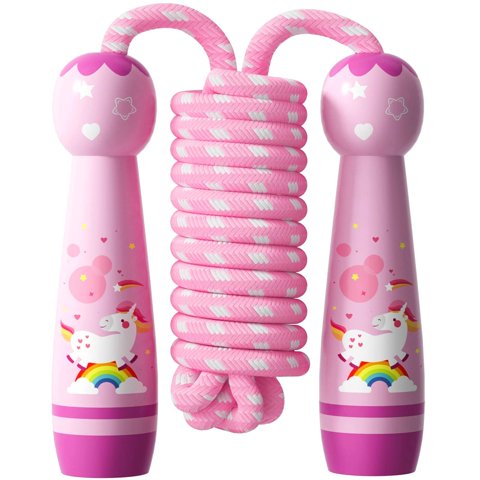 Jump Rope Jgm Para Niños, Ajustable, Algodón Trenzado Con Mango De Madera