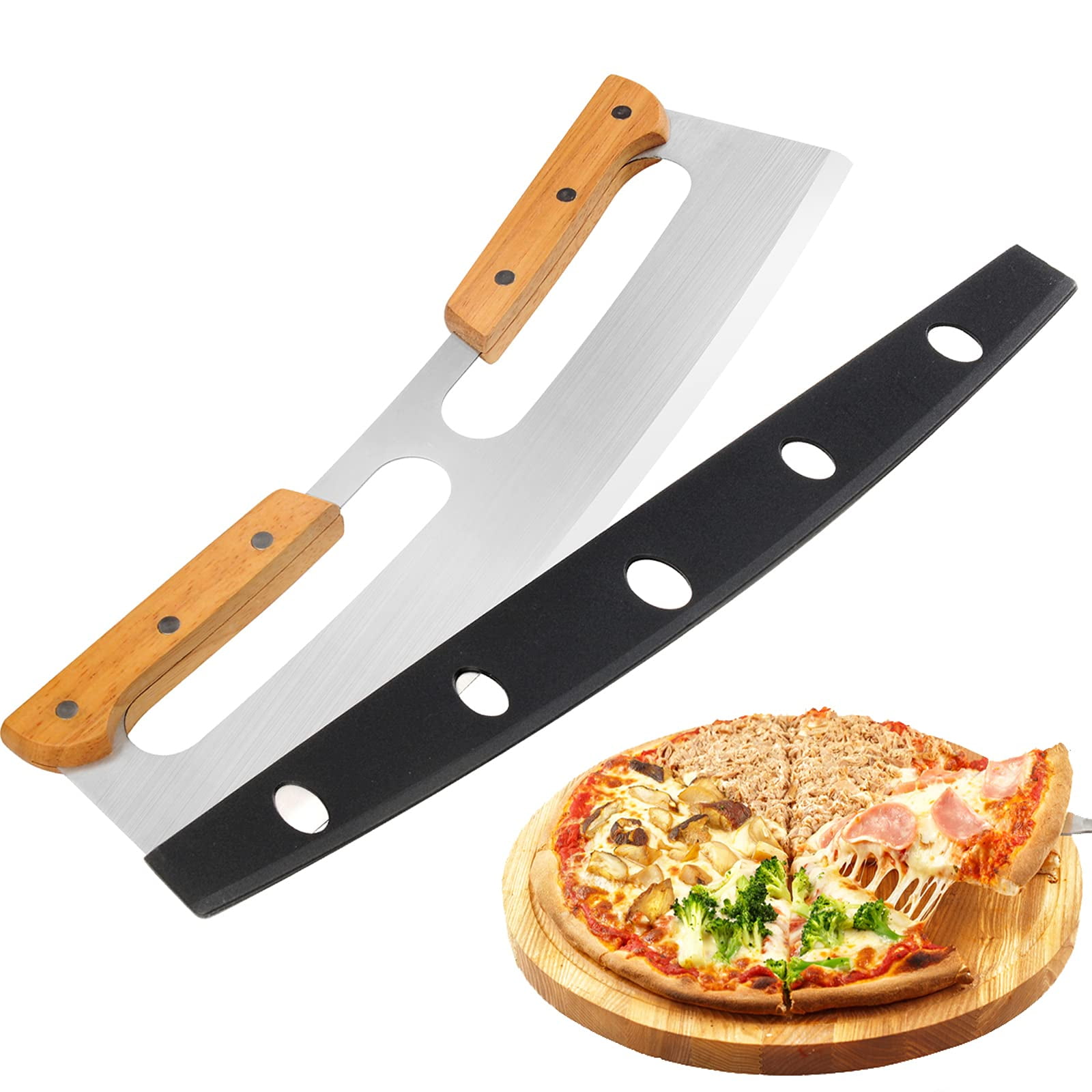Cortador De Pizza Zocy Rocker De Acero Inoxidable De 14 Cm Con Mango De Madera