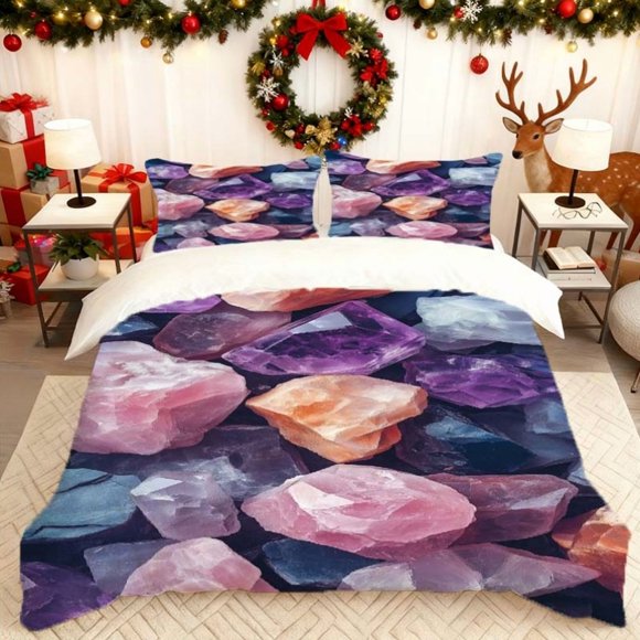 of Gemstone Raw Stone Printed Duvet Cover Set Includes Duvet Cover And Two Pillowcases Soft And Breathable Suitable for Home/Guest Room Usable in All Seasons Id