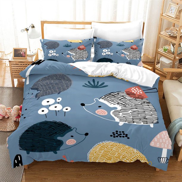 Animal Hedgehog Bedding Set Cartoon Flower Bed Linen Single Double Size For Boys Girls Kids Home Decor Cute Duvet Cover Sets