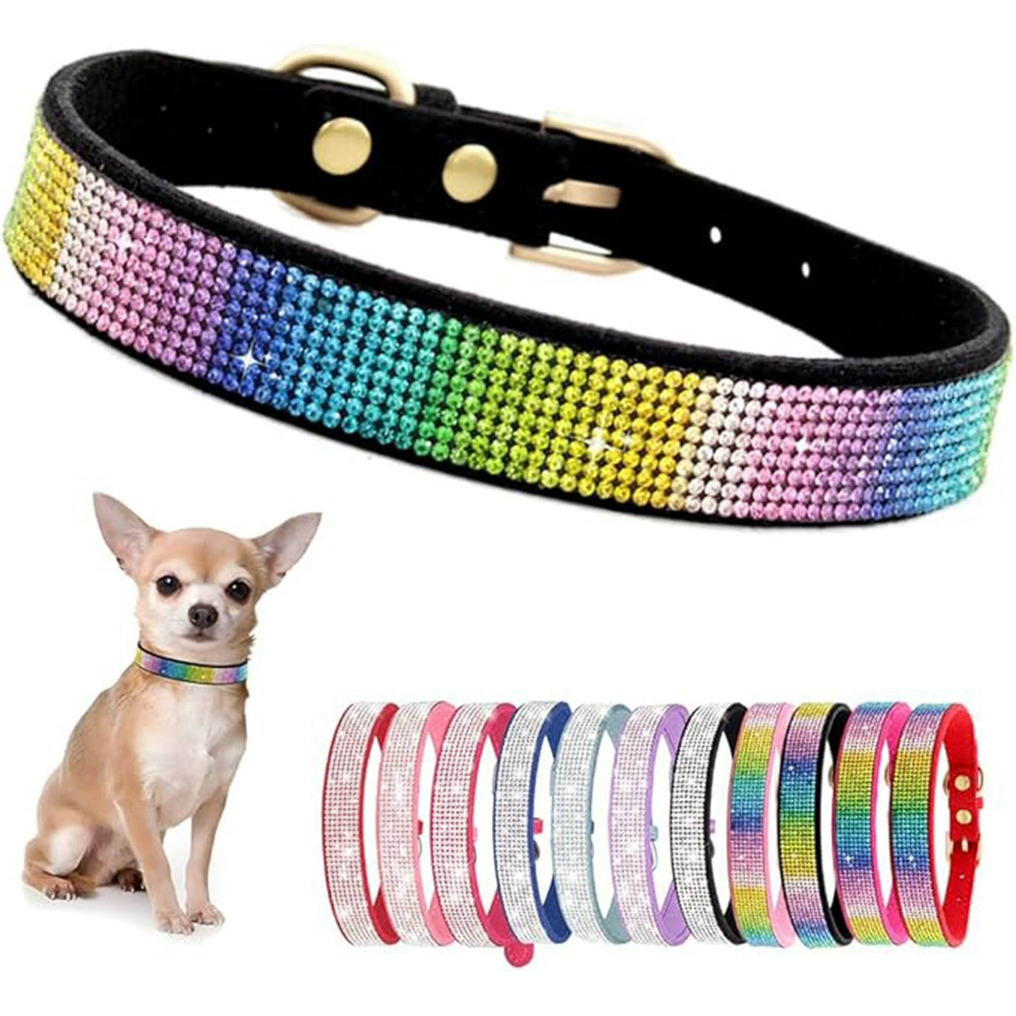 Veat00l - Collar De Perro De Diamante De Agua De Cristal, Collar De Perro, Selección De Materiales De Alta Calidad, Suave Y Transpirable, Botón De Seguridad Ajustable, Diamante De Agua Brillante, S