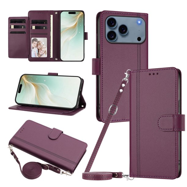 Funda Cartera de Cuero Sintético para iPhone 18 Pro, Morado Oscuro