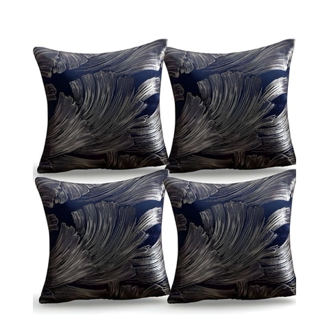 Genérico - Pack De 4 Fundas De Cojines Satin Diseño Hojas 45Cm X 45 Cm Azul