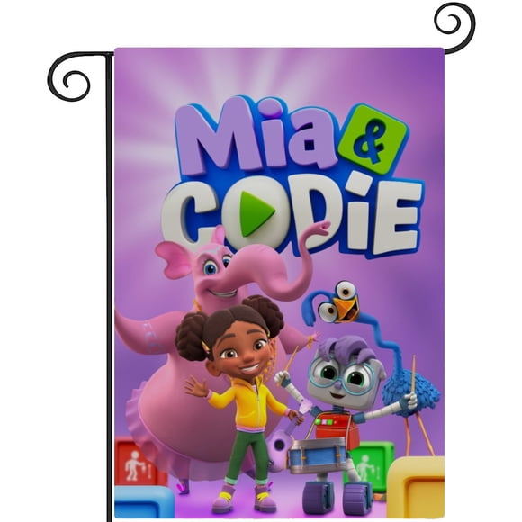 Mia y Codie-bandera de jardín temática.