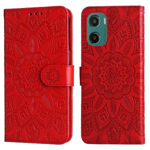 Funda Tipo Cartera Foxdock Para Motorola Moto E15 , Diseño Girasol En Relieve, Cuero Pu, Cierre Magnético, Soporte Y Tarjetero