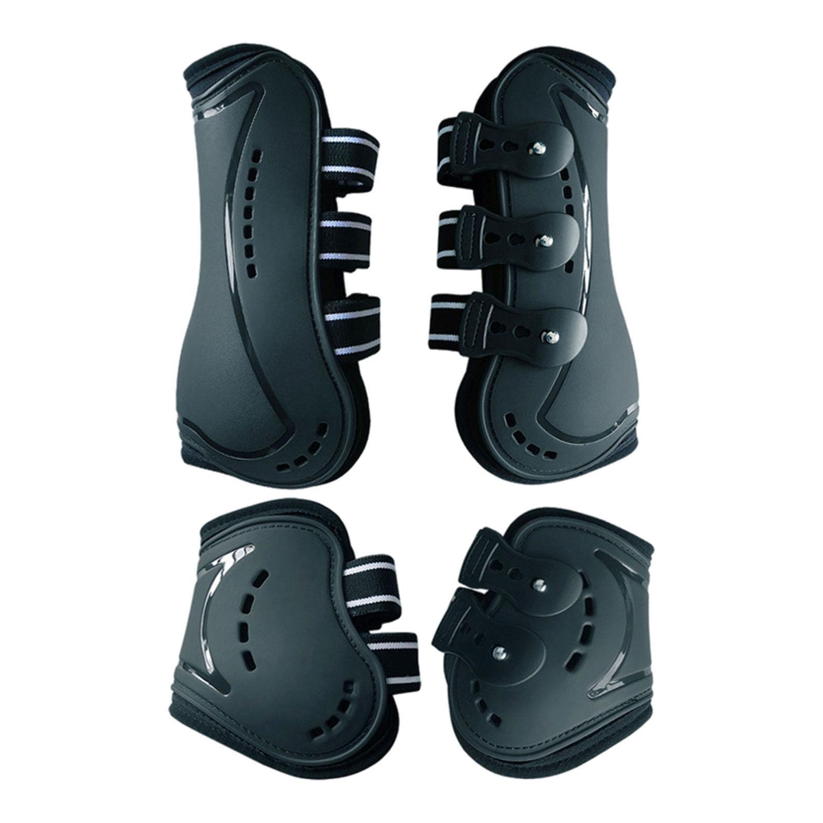 Magideal - 4X Equipo De Botas Para Caballos, Soporte Cómodo, Protector De Absorción De Golpes, Protección De Piernas Para Entusiastas Del Entrenamiento Deportivo Negro Y L