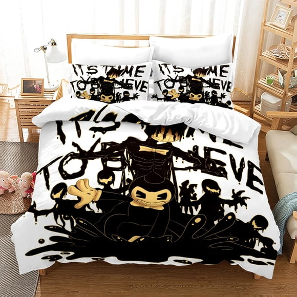 v283 Bed Sheets Bendy N Ink Machine Bedding Set,Duvet Cover Comforter Bed Set Quilt Cover Pillowcase,King Queen Twin Size Boys Girls Adults 3-Piece Bedding Set (1 Duvet Cover + 2 Pillow Shams) Bed She