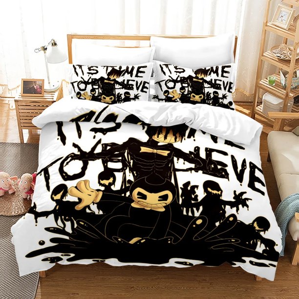 v283 Bed Sheets Bendy N Ink Machine Bedding Set,Duvet Cover Comforter Bed Set Quilt Cover Pillowcase,King Queen Twin Size Boys Girls Adults 3-Piece Bedding Set (1 Duvet Cover + 2 Pillow Shams) Bed She