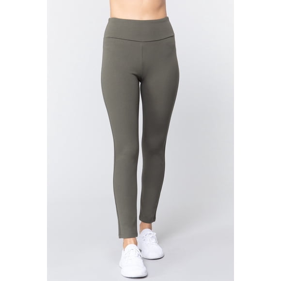 Saronite Pantalones Básicos de Punto de Cintura Alta y Largo Completo, Color Oliva Nuevo (para Mujer)