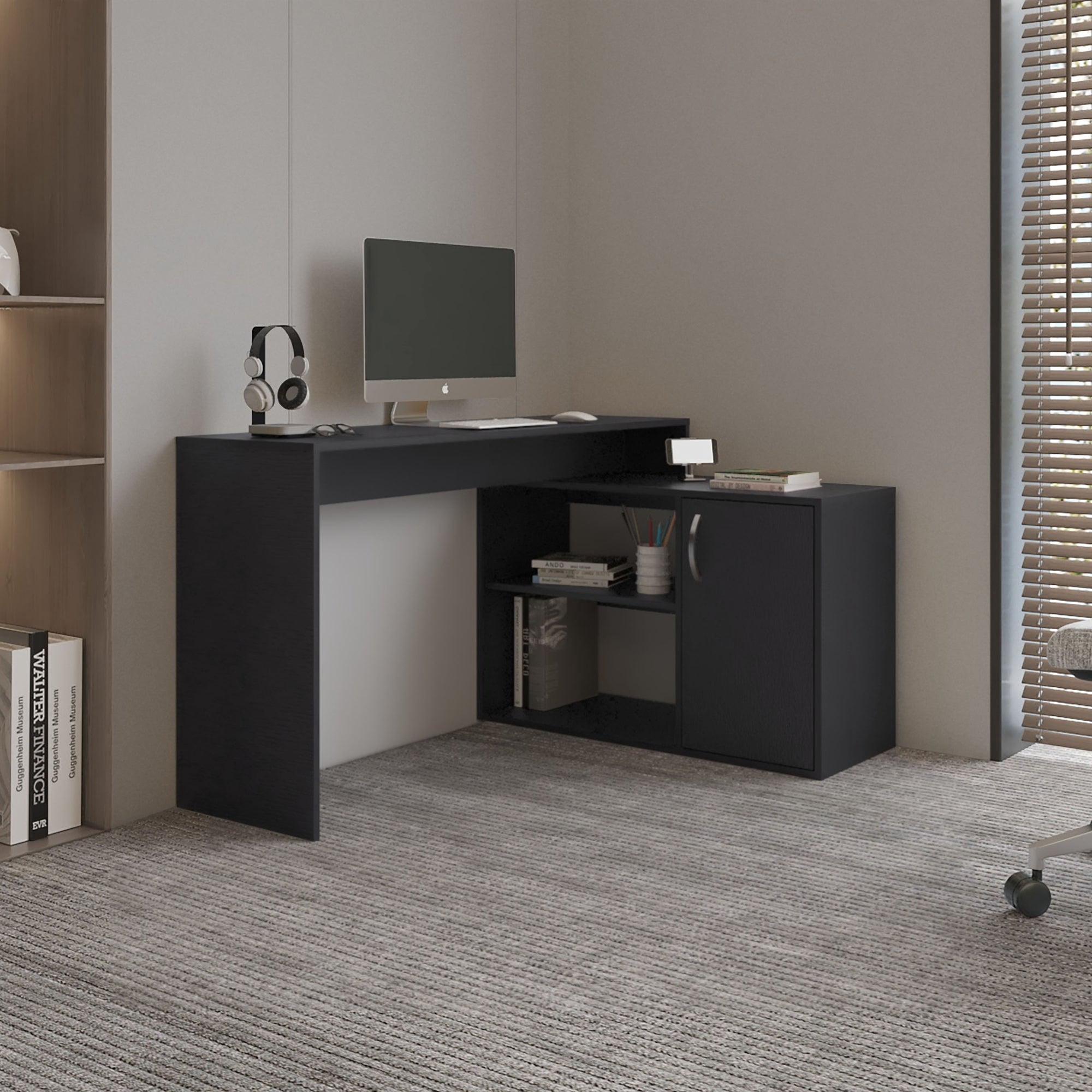 Tuhome - Escritorio En L 1 Puerta 71x125x90 Cm Eco Wengue