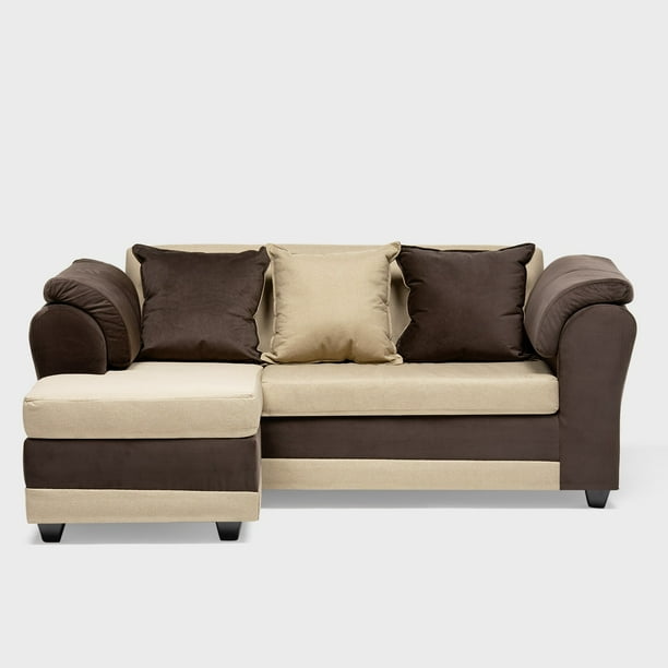 Seccional Reversible Izq Y Der Felpa Café Tela Beige