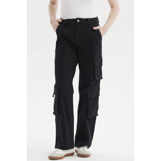 Jeans Mujer Calce Recto Cargo Negro
