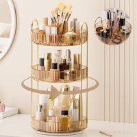 Organizador De Maquillaje Befsop, Giratorio 360°, 3 Niveles, Color Ámbar Transparente