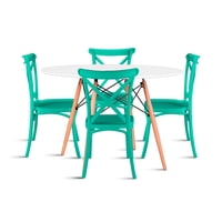 Klik Muebles - Comedor Mesa Eames 80Cm Redonda Blanca + 4 Sillas Crossback Danubio Menta