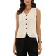 thumbnail image 1 of INSPIRE CHIC Chaleco a Rayas para Mujer Cuello en V Abotonado Sin Mangas Casual Talla XL Beige, 1 of 6