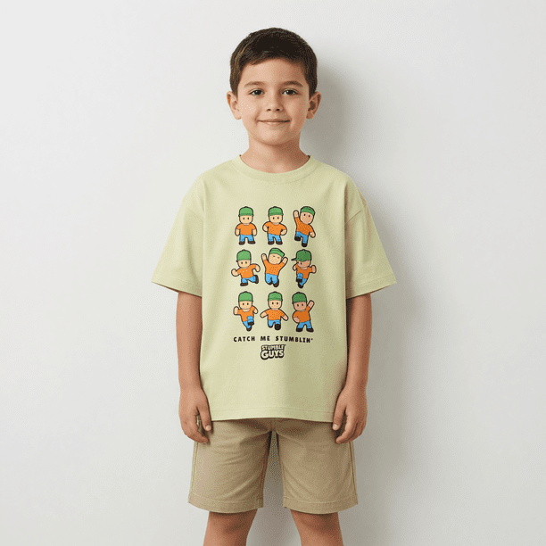 Polera Manga Corta Niño Stumble Guys Estampado Verde