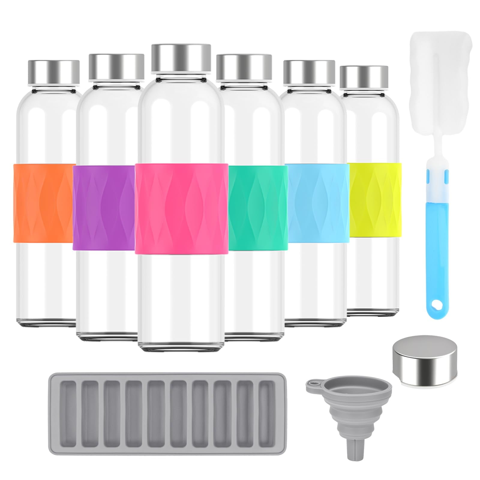 Botellas De Agua De Vidrio Zukro 530 Ml Con Tapa De Acero Inoxidable, Juego De 6