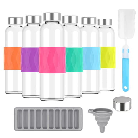 Botellas De Agua De Vidrio Zukro 530 Ml Con Tapa De Acero Inoxidable, Juego De 6