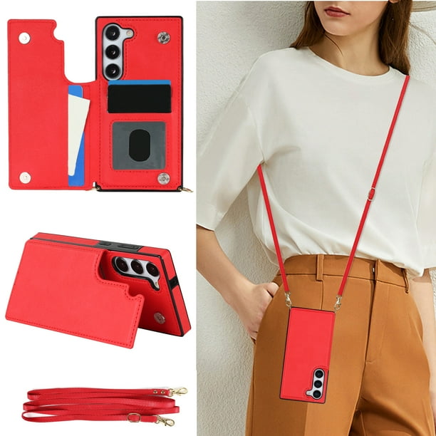 Crossbody PU Leather Case For Samsung Galaxy S23 S22 Plus Note 20 Ultra Wallet Card Slot Stand Holder Phone Bag Cover