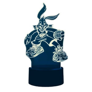 Lampara Ilusion 3D Space Jam Bud Bunny De 7 Colores, Base Touch