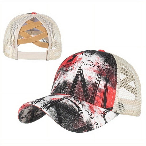Unisex Washed Baseball Cap: Distressed Ripped Criss Cross Ponytail Hat - Adjustable Casual Style for Men & Women