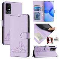 Funda Tipo Cartera Foxdock Para Tcl 40R Con Soporte, Ranuras, Rfid, Diseño De Gato