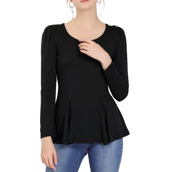 INSPIRE CHIC Blusas de Mujer de Manga Larga con Escote Redondo y Peplum Casual M Negro
