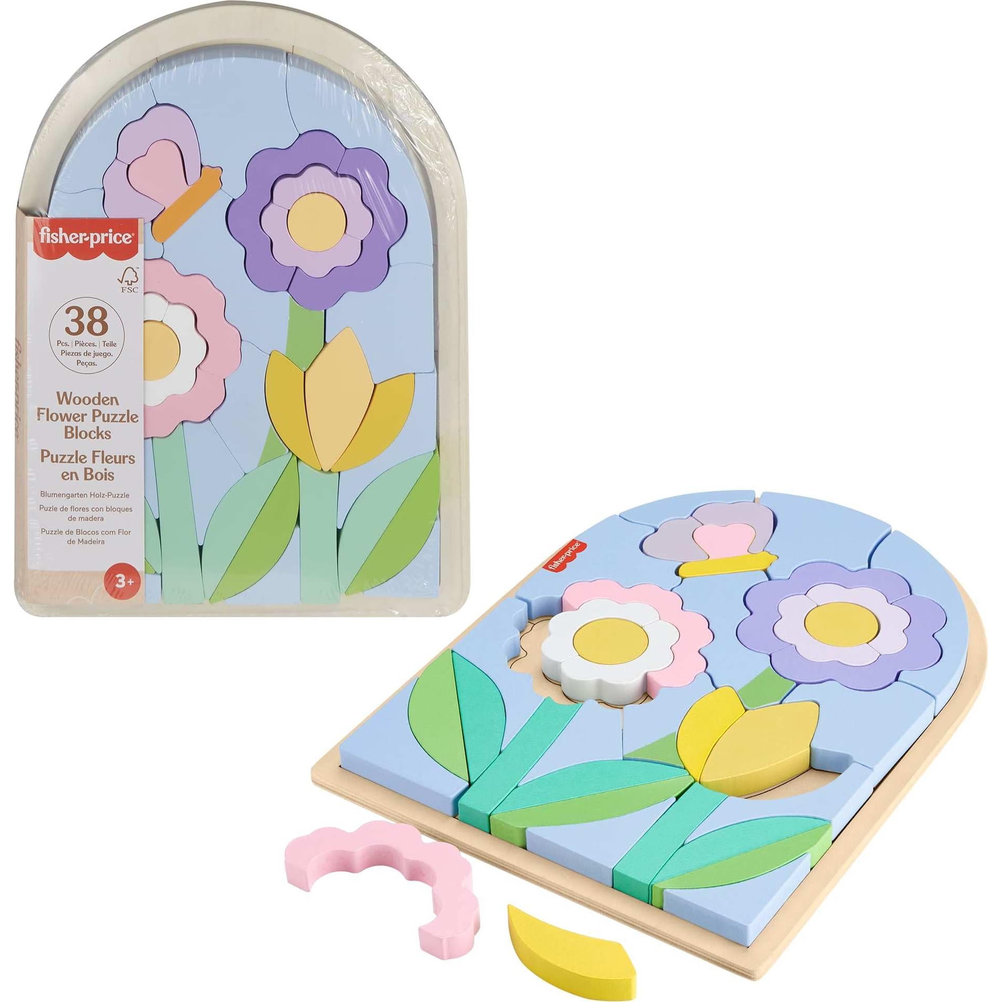 Juego Apilable De Juguetes Fisher-price, Rompecabezas De Flores De Madera, 38 Piezas
