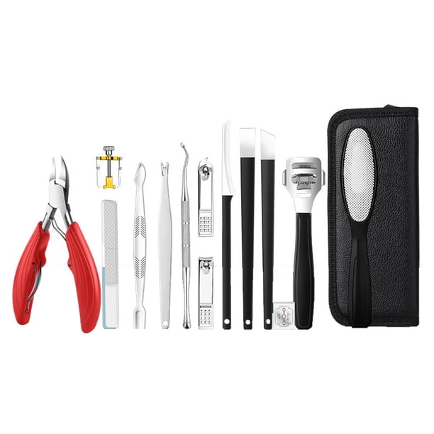 Kit de cortaúñas y pedicura de acero inoxidable, con estuche de viaje, color rojo.