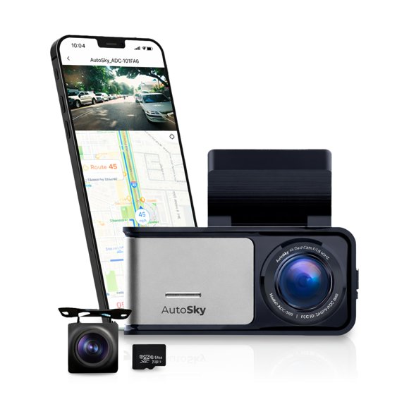 Cámara de tablero AutoSky 4K + 1080 P GPS Wi‑Fi 64 GB